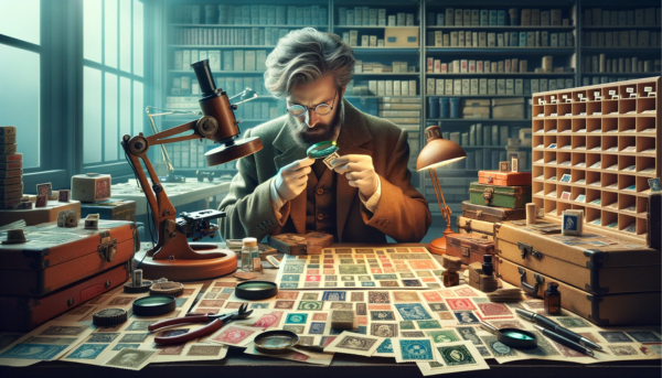 A horizontal image of a philatelist using postal stamp conservation techniques, embodying the essence of the given text. The scene shows the philatelist in a studious environment, surrounded by magnifiers, archival storage materials, and a vast array of stamps. This individual is meticulously examining a stamp with a loupe, symbolizing the dedication to preserving the historical and aesthetic value of each piece. The workspace is rich with philatelic literature, tools for careful handling, and a serene atmosphere that reflects the patience and detailed focus required for this hobby. The image visually represents the concept that each stamp is a piece of history, emphasizing the collector's role in maintaining their legacy with utmost care.
https://cryptostampstop.com/