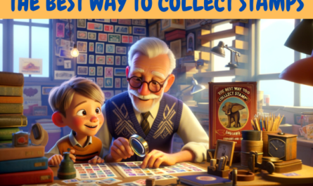 An animated scene in the style of Pixar, showing a senior man and a 13-year-old boy engaged in stamp collecting. The scene is joyful and colorful, set in a room filled with stamp-themed decorations and shelves of albums. The elderly man, with a gentle and wise appearance, is teaching the young boy, who is curious and eager to learn, about different stamps. They are examining stamps with tools like a magnifying glass and tweezers, and a book titled 'The Best Way to Collect Stamps: Strategies and Tips' is prominently displayed. The atmosphere is warm and inviting, showcasing the bond between the generations through the hobby of stamp collecting.