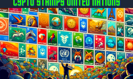 Create a horizontal image in a Pixar-style animation depicting NFT stamps by the United Nations, known as Crypto Stamps. The image should include elements characteristic of various countries, creatively integrated into the design of each stamp. These could be iconic landmarks, national animals, or traditional patterns, representing the global diversity captured in the NFT collection. Ensure the artwork is vibrant, colorful, and engaging, reflecting the innovative spirit of NFTs. Include the URL 'https://www.cryptostampstop.com/' prominently in the image, making it an integral part of the design.